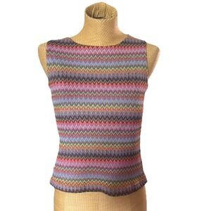 VTG Bonkers Co 90s Y2K Tank Top- Multicolored Chevron Crochet Fits Like Medium